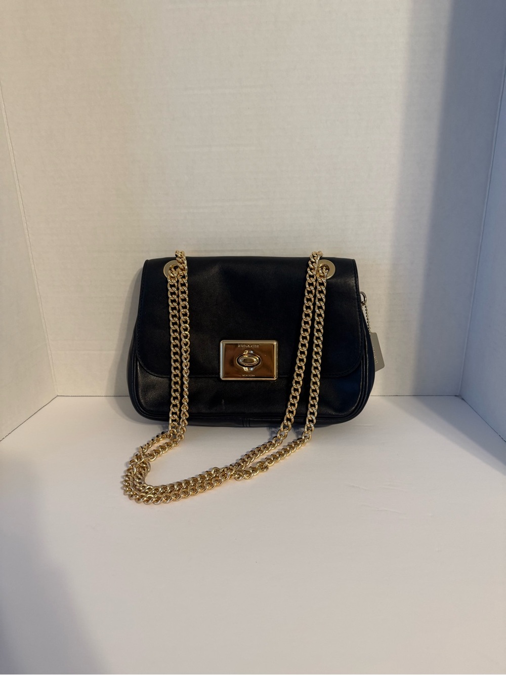 Coach Black Leather Shoulder Bag with Gold Chain